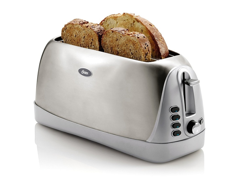 Oster 4-Slice Toaster Extra-Wide Long Slot, Brushed Stainless Steel