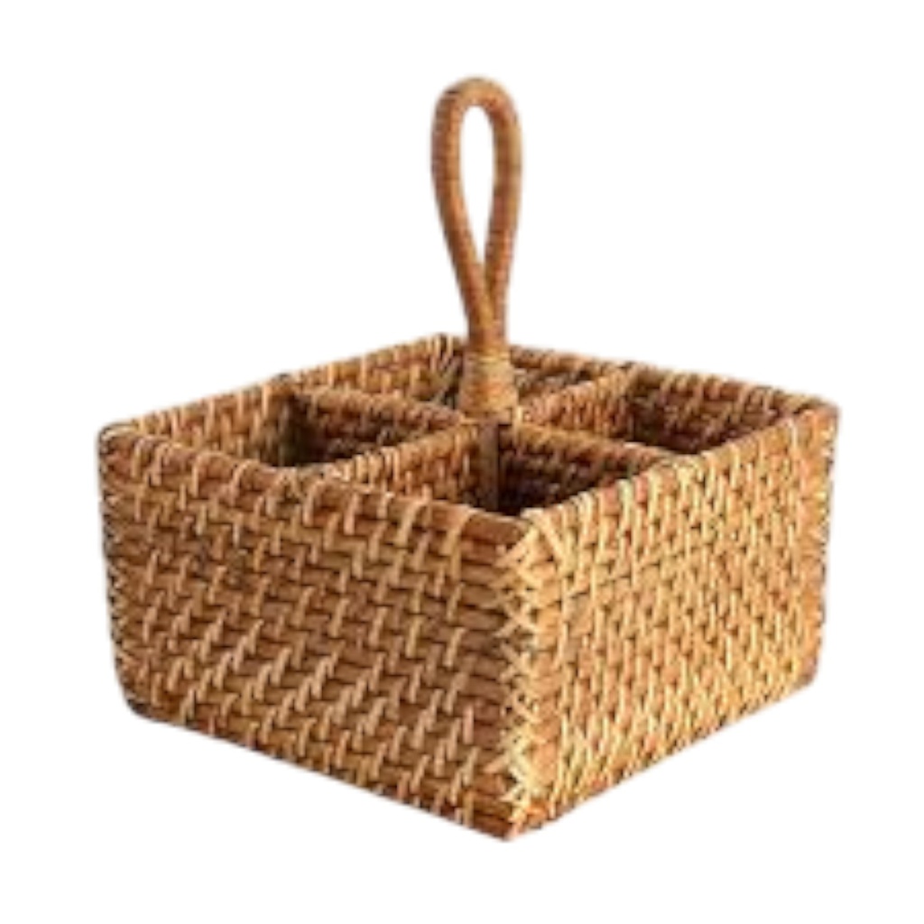 Martha Stewart Seawell Rattan Flatware Caddy 4-Compartment 8 x 10 In.