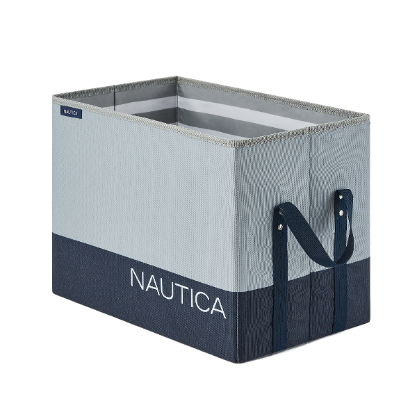 Nautica Folding Rectangular Storage Bin, Gray Block