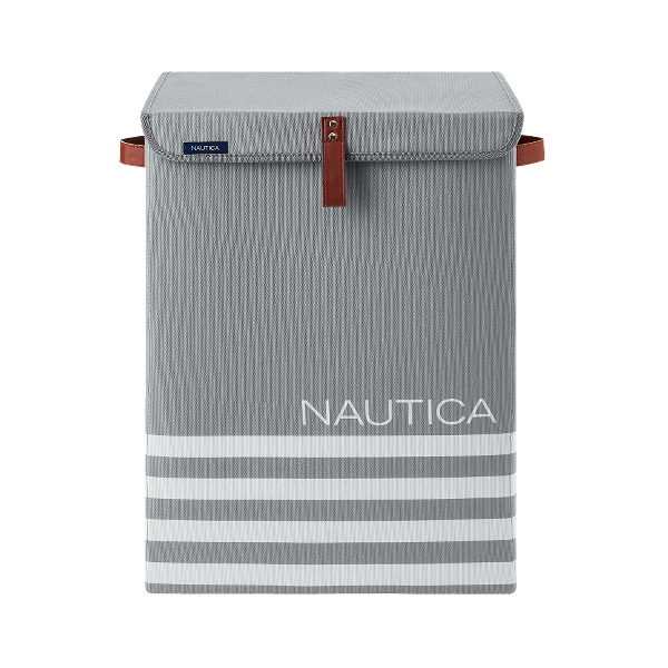 ****Nautica Folding Hamper with Lid, Gray Stripe
