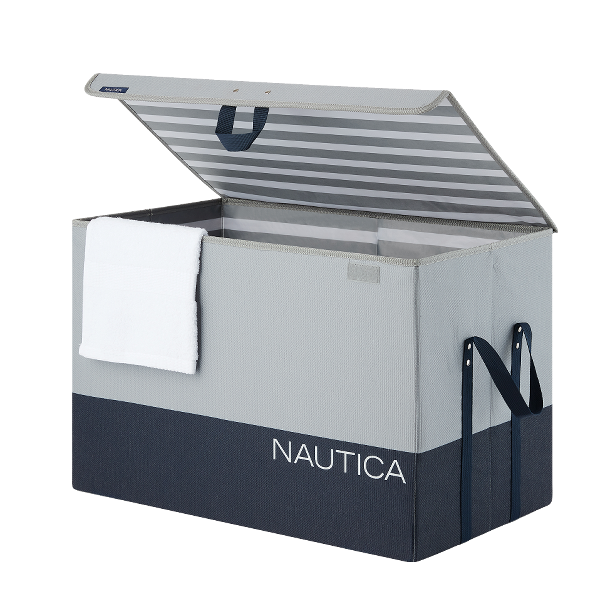 ****Nautica Folding Rectangular Hamper/ Storage Trunk with Lid, Gray Block
