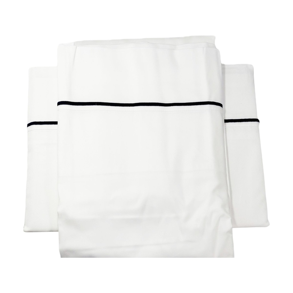 ****Kenneth Cole 400TC King Sheet Set, White With Navy Embroidered Line - 100% Cotton, 4Pc