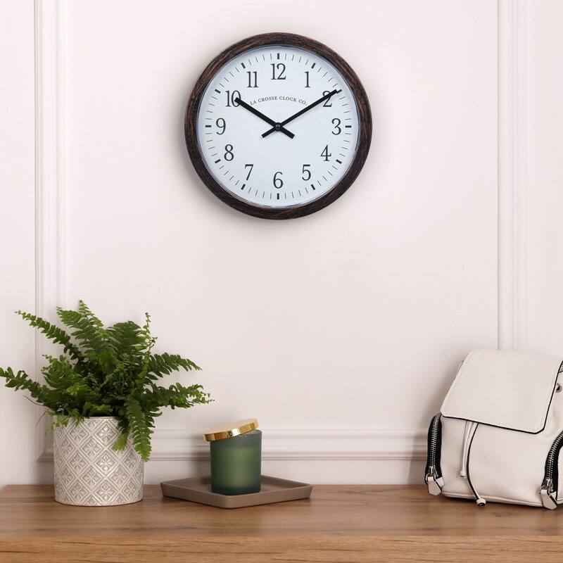 La Crosse Quartz Analog Wall Clock with Hidden Compartment 9.80 In. Oil-Rubbed Bronze