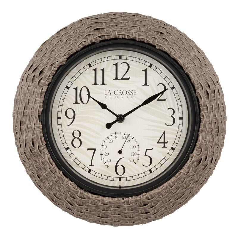 La Crosse Indoor/Outdoor Quartz Analog Clock 13 In. Brown Rattan