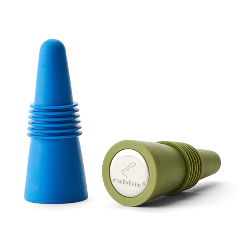 Rabbit Silicone Bottle Stoppers Blue/ Green - Set of 2