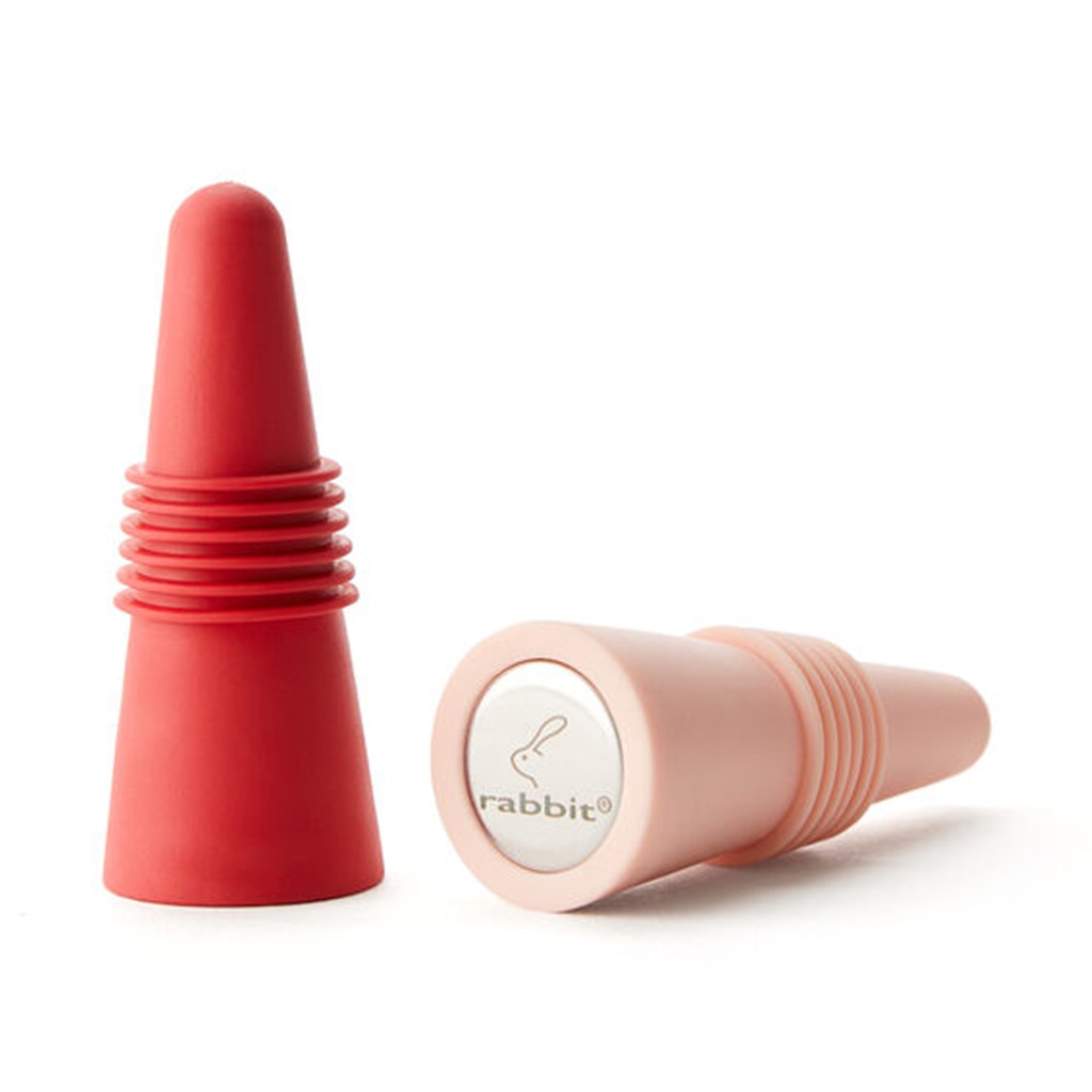 Rabbit Silicone Bottle Stoppers Red/ Pink - Set of 2