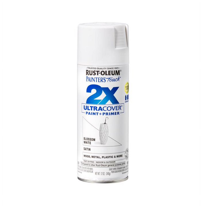 Rust-Oleum Painter's Touch 2X Ultra Cover Satin Paint + Primer Spray Paint 12 Oz., Blossom White