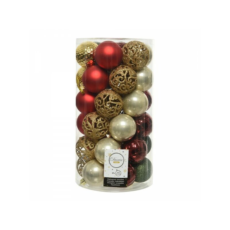 Decoris 2.4 In. Shatterproof Bauble Christmas Ornaments, Light Gold Assorted (37-Pack)