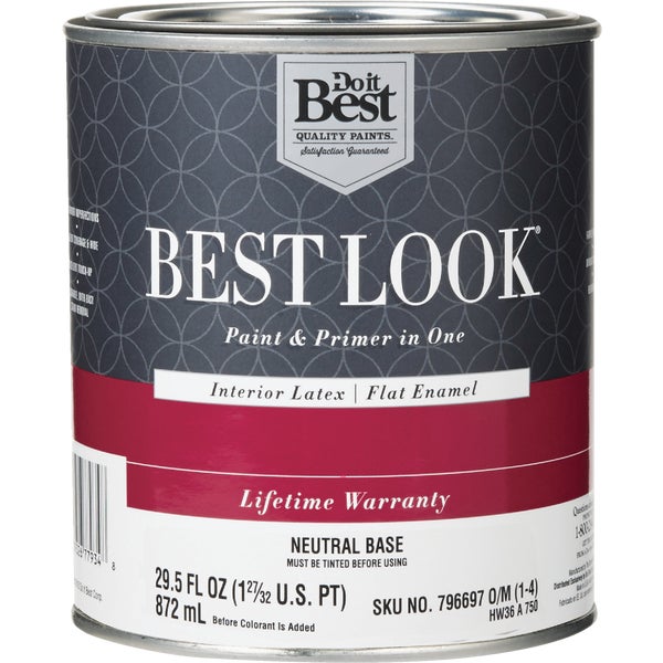 Best Look Latex Premium Paint &amp; Primer In One Flat Enamel Interior Wall Paint, Neutral Base, 1 Qt.