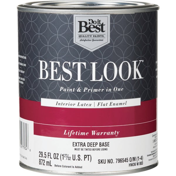 Best Look Latex Premium Paint &amp; Primer In One Flat Enamel Interior Wall Paint, Extra Deep Base, 1 Qt.