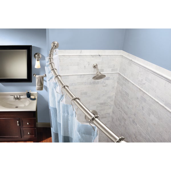 Moen Curved Tension Shower Rod with Pivoting Flanges 57 In. To 60 In., Brushed Nickel