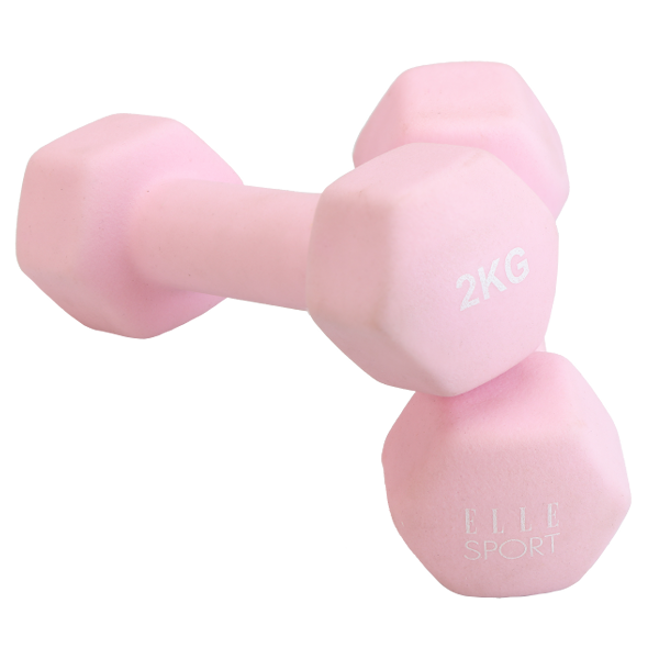 Elle Sport Neoprene Dumbbells 2kg, Soft Pink - Pair