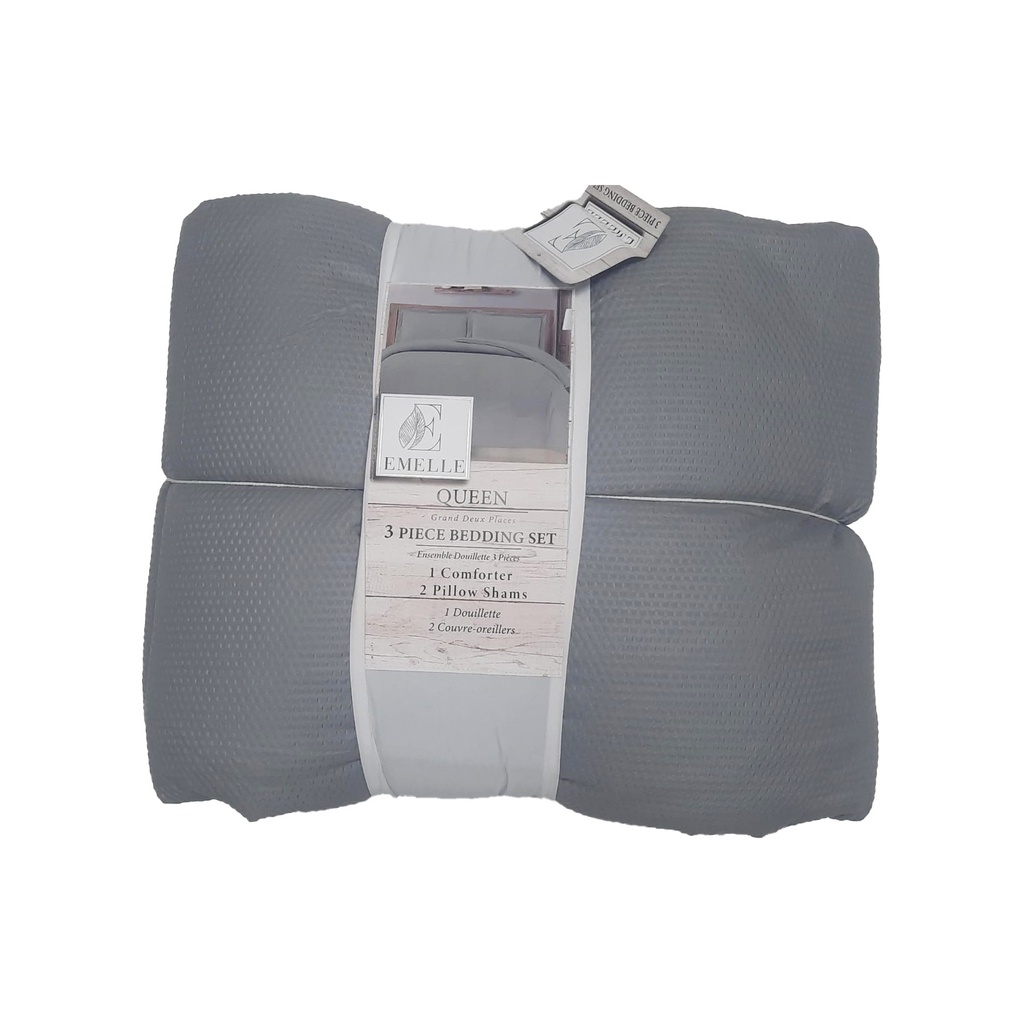 Emelle Queen Comforter Bedding 3pc Set, Grey