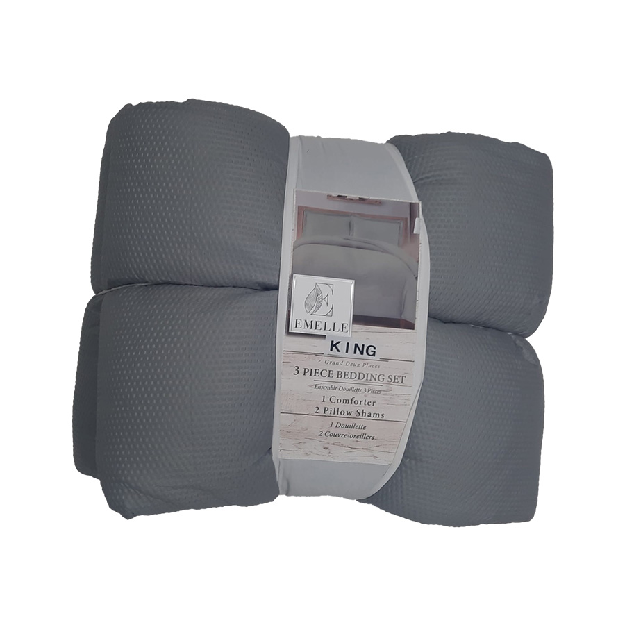 Emelle King Comforter Bedding 3pc Set, Grey