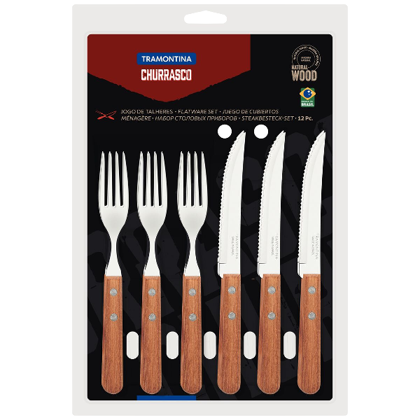 ****Tramontina Churrasco 12pc Cutlery Set with Natural Wood Handles