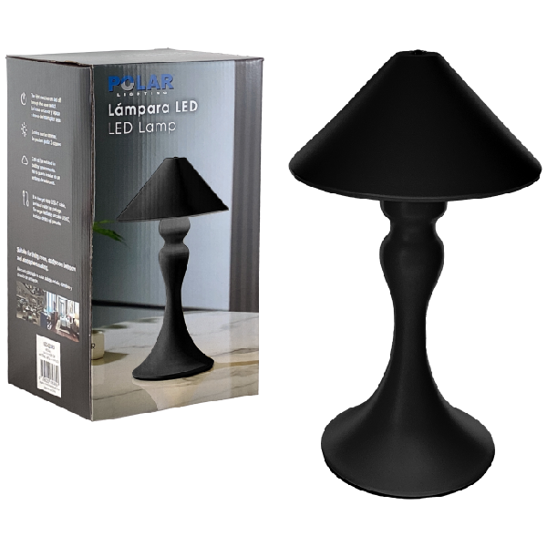 LED Metal Touch Table Lamp Rechargeable with USB cable 26cm, Black