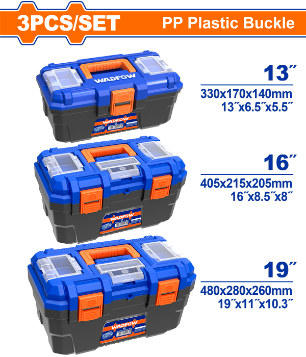 Wadfow 3pc Plastic Tool Box Set 13/ 16/ 19 In.