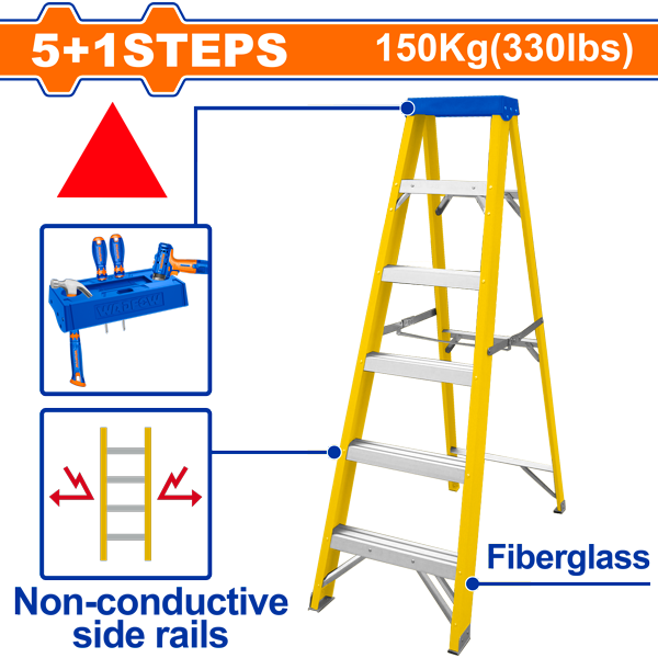 Wadfow 6-Step Single-Side Fiberglass Ladder