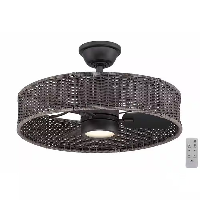 Hampton Bay Darya Indoor/Outdoor Ceiling Fan, Adjustable LED with Remote 25 In. Matte Black with Gray Wicker (C.F.M - 1585)