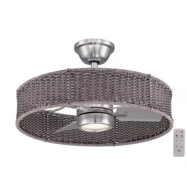 Hampton Bay Darya Indoor/Outdoor Ceiling Fan, Adjustable LED with Remote 25 In. Brushed Nickel with Wicker (C.F.M 1585)