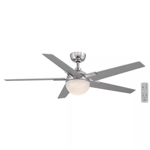 Hampton Bay Esala Indoor Ceiling Fan, Adjustable White Integrated LED with Remote 52 In. Chrome (C.F.M - 4638)