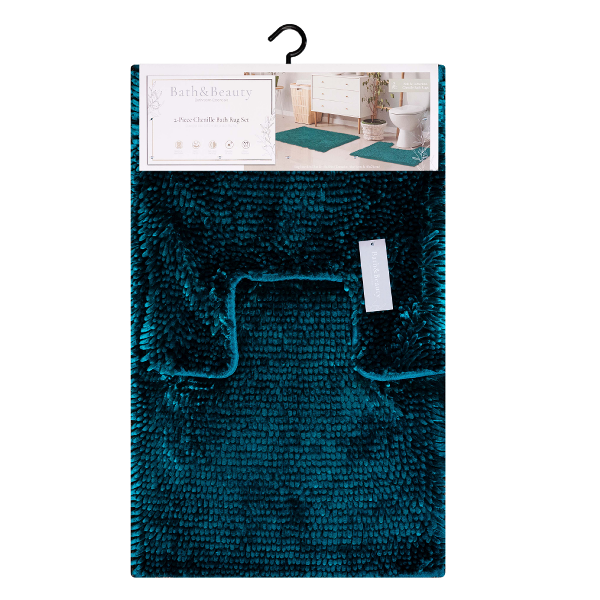 2pc Porta Chenille Bath Mat Set, Teal