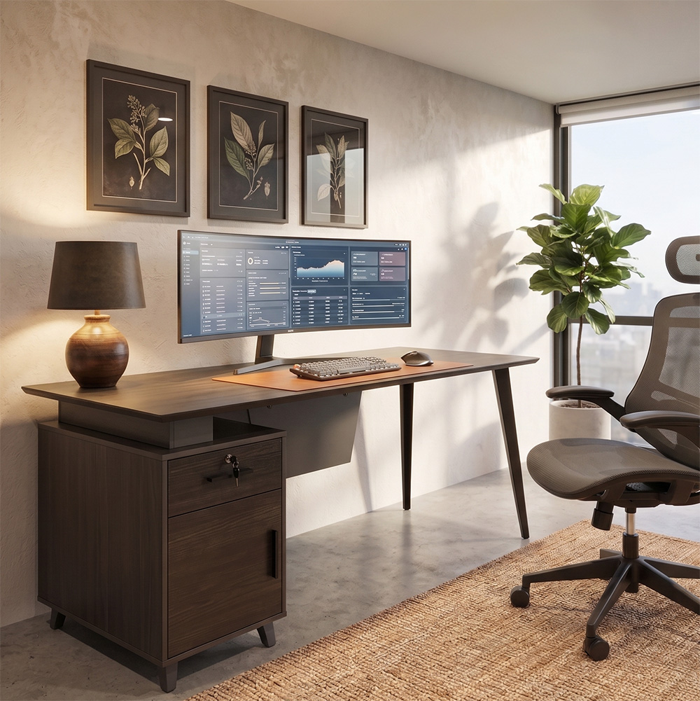 Office Desk, European Oak/ Grey