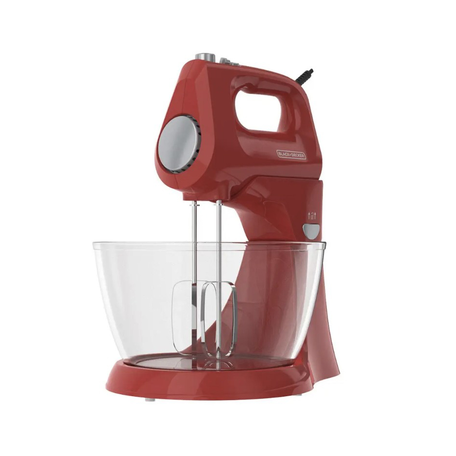 Black &amp; Decker 2-in-1 Stand Mixer 3.5L Glass Bowl, Red