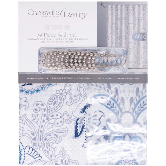 14pc Shower Curtain &amp; Bath Accessory Set, Damask Blossom
