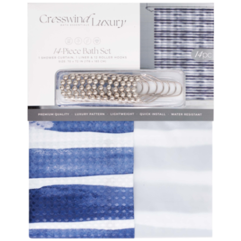 14pc Shower Curtain &amp; Bath Accessory Set, Striped Heritage