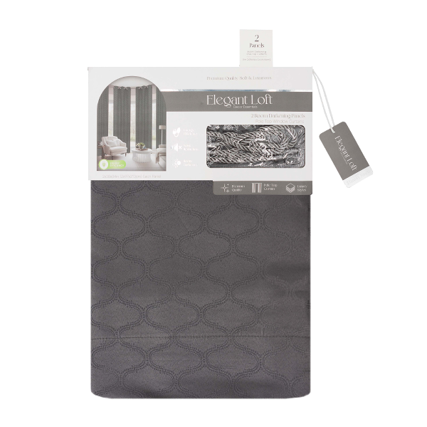 Genera Jacquard Room-Darkening Curtains 38 x 84 In. Charcoal x2