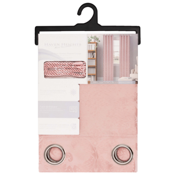 Royalty Grommet Window Curtain Panel with Tie Back 55 x 90 In. Blush