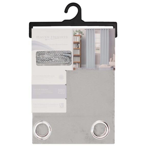 Vineland Grommet Window Curtain Panel with Tie Back 55 x 90 In. Light Grey