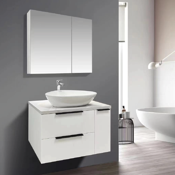 Royal Homes Bathroom Vanity, 2-Drawers with Side Shelf and LED Mirror Cabinet, 31.4x19.6x15.5In. (800x500x420mm)