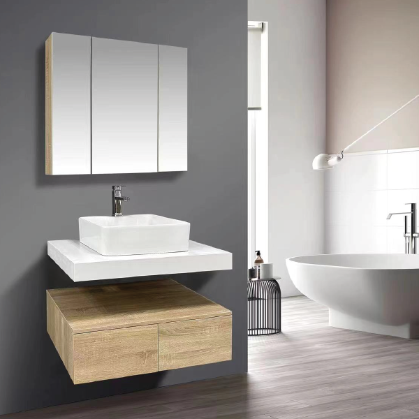 Royal Homes Bathroom Vanity with 2-Drawers, Bamboo/ White, 31.4x18.8x9.4In. (800x480x240mm)