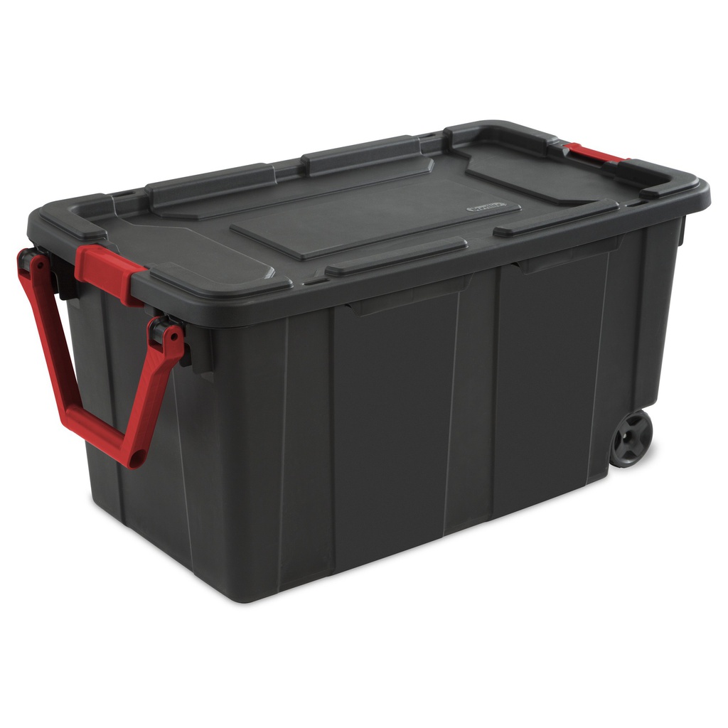 Sterilite Wheeled Industrial Tote 40 Gal. Black &amp; Red