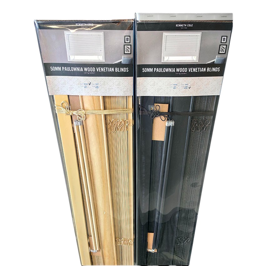Kenneth Cole Paulownia Wood Venetian Blinds 72 x 90.5 In. (183x230cm), Dark Brown
