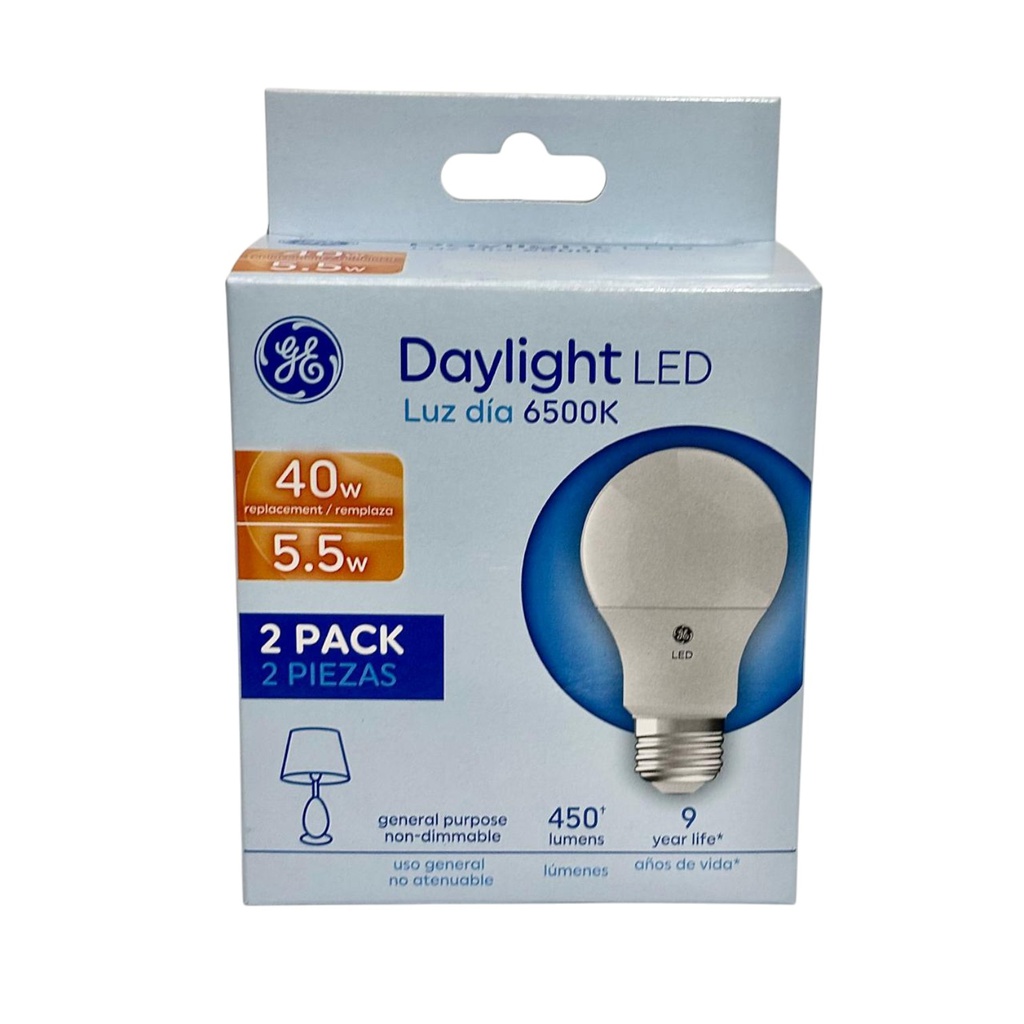 GE LED Bulb 5.5W A19 6500K 450LM UL 2-pack