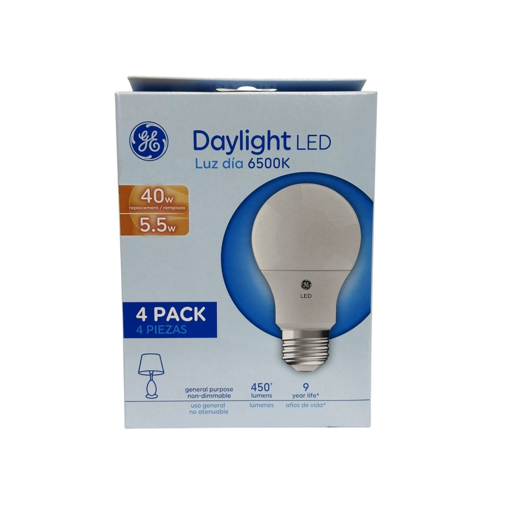 GE LED Bulb 5.5W A19 6500K 450LM UL 4-pack