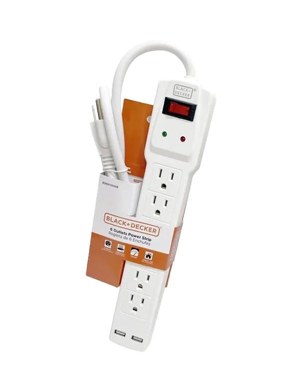Black &amp; Decker 6-Outlet Power Strip 3 Ft. with 2 USB-A