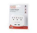 Black &amp; Decker 3-Outlet Wall Tap with 2 USB-A