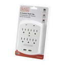 Black &amp; Decker 6-Outlet Wall Tap with 2 USB-A