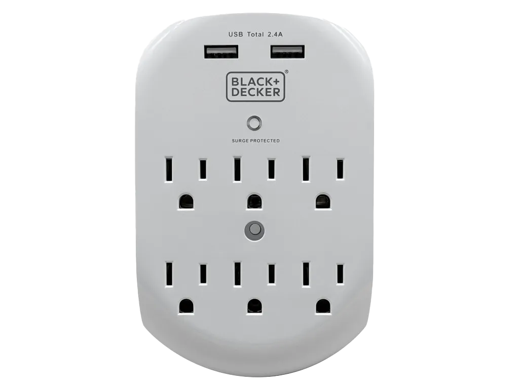 Black &amp; Decker 6-Outlet Surge Protector 2 USB-A