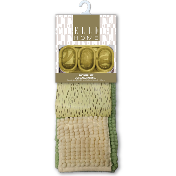 Elle Home 14pc Bath Accessory Set - Shower Curtain with Hooks &amp; Bath Mat, Yellow