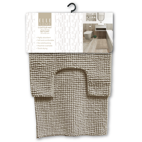 Elle Home 2 pc Contour Mat &amp; Bath Mat Set, Beige