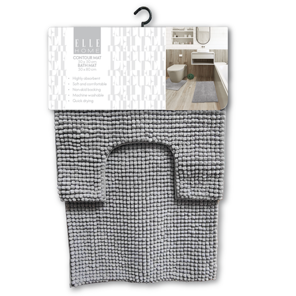 Elle Home 2 pc Contour Mat &amp; Bath Mat Set, Grey