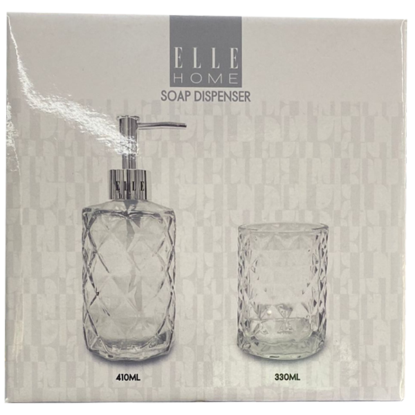 Elle Home 2pc Bath Accessory Set (Soap Dispenser and Tumber), Clear