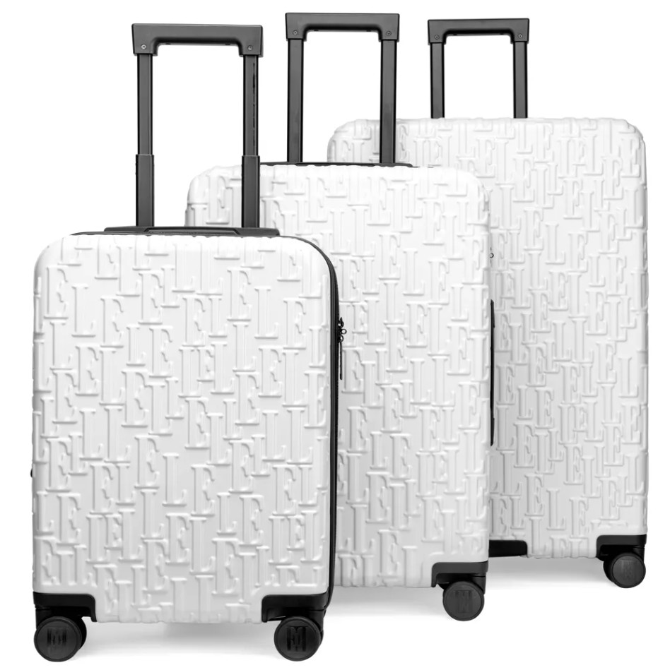 Elle Wayfarer 3pc Composite Luggage Set with Double Spinner Wheels, White