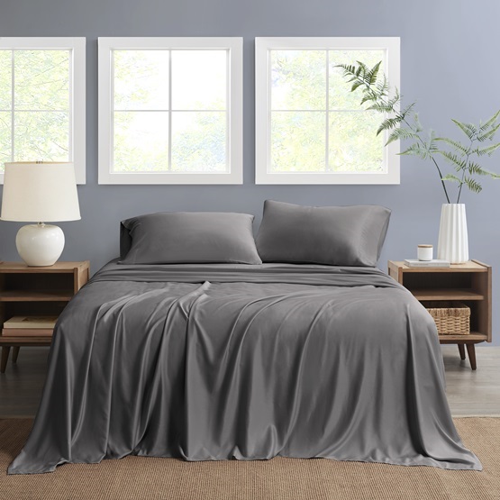 Nautica Twin Sheet Set Solid 3pc Dark Grey