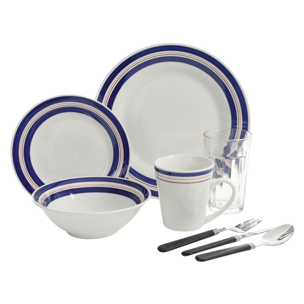 All U Need 32pc Dinnerware Combo Set, Blue Banded - Fine Ceramic